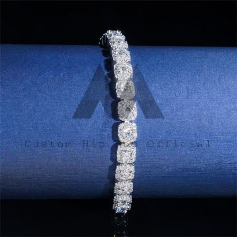 White Gold 925 Sterling Silver Men And Women 8MM Cluster Tennis Bracelet Halo Diamond Style - Image 6