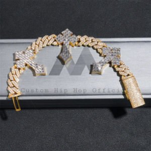 13MM Two-Tone Moissanite Cuban Link Bracelet with Baguette Cross - Hip Hop Jewelry - Image 5