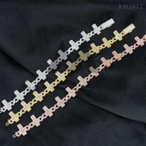 Rapper Jewelry Round Mix Baguette Moissanite Iced Out Cross Bracelet With Moissanite Diamond - Image 8
