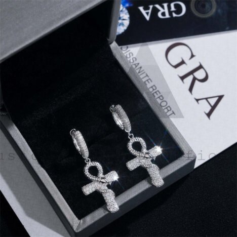 Men's 925 Sterling Silver Moissanite Ankh Cross Hoop Earrings - Iced Out Hip Hop Jewelry - Image 3