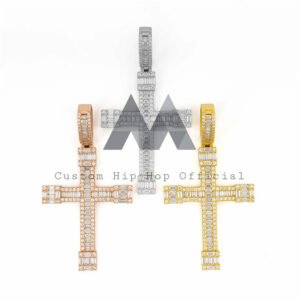 Hip Hop Iced Out Moissanite Cross Pendant VVS Baguette Moissanite Diamond Fit For 3MM Tennis Chain - Image 3