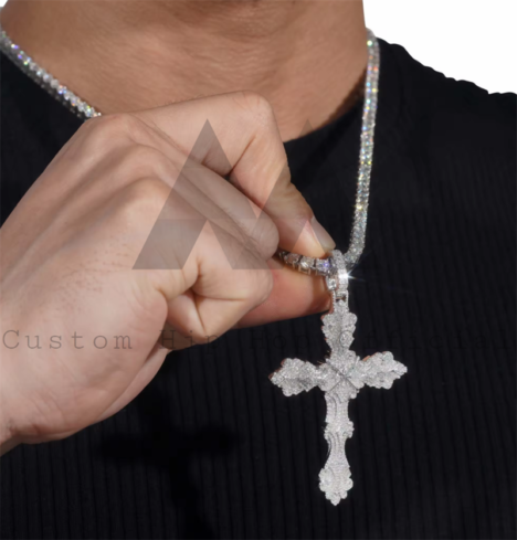 Rapper Jewelry Solid Silver Moissanite Iced Out Cross Pendant Fit For 4mm Tennis Chain - Image 2