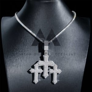 Iced Out Moissanite Diamond Three Cross Pendant - Hip Hop Jewelry