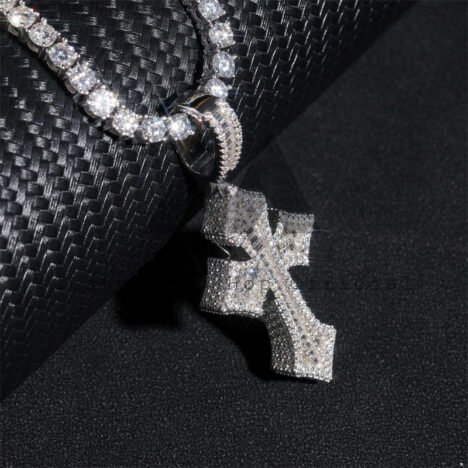 White Gold Sterling Silver 925 Iced Out Rapper Jewelry Baguette Cut Moissanite Cross Pendant Fit For 4MM Tennis Chain - Image 2