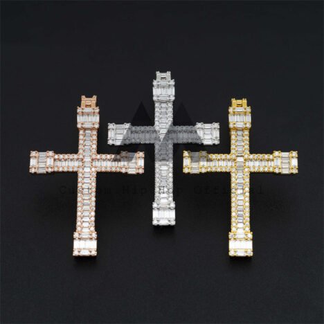 Hip Hop Iced Out Moissanite Cross Pendant VVS Baguette Moissanite Diamond Fit For 3MM Tennis Chain - Image 5