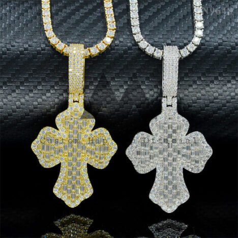 Moissanite Cross Pendant for Hip Hop Jewelry, Baguette Design, Fits 5MM Tennis Chain - Image 5