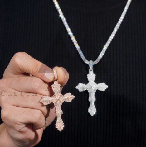 Rapper Jewelry Solid Silver Moissanite Iced Out Cross Pendant Fit For 4mm Tennis Chain - Image 5