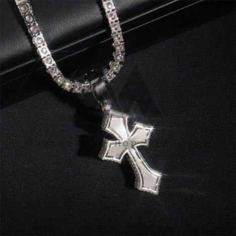 White Gold Sterling Silver 925 Iced Out Rapper Jewelry Baguette Cut Moissanite Cross Pendant Fit For 4MM Tennis Chain - Image 5