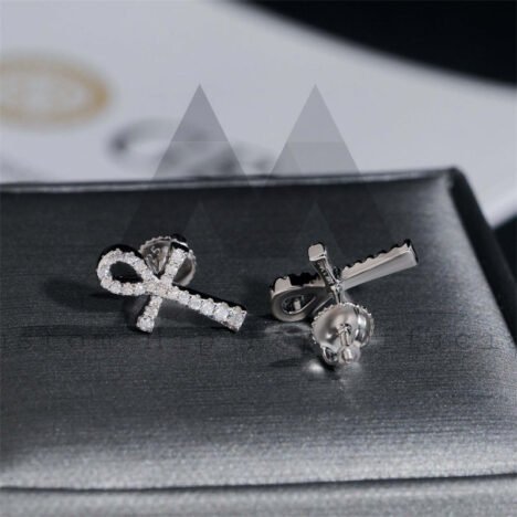 925 Sterling Silver Iced Out Moissanite Ankh Cross Stud Earrings Moissanite Screw Back - Image 4