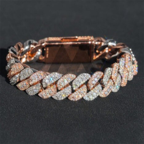 18MM Rose Gold Cuban Bracelet VVS Moissanite Diamonds Unisex - Image 2