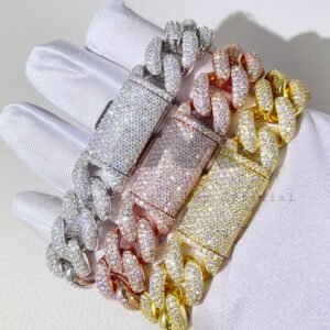 15MM 3-Row VVS Moissanite Iced Cuban Bracelet Hip Hop Jewelry
