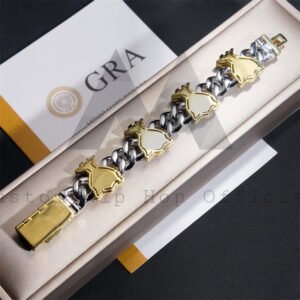 Yellow Gold Two Tone Silver 925 Moissanite Iced Out Hip Hop 15MM Cuban Bracelet Mix Money Bag Charms - Image 2