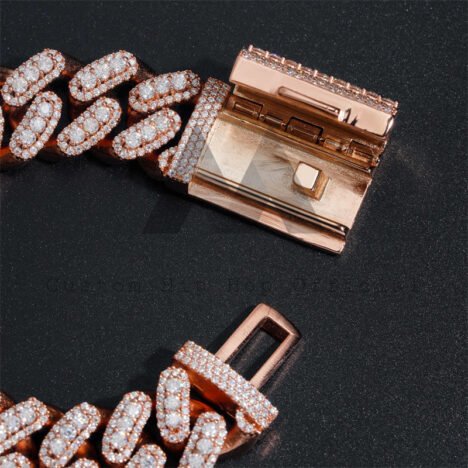 Three Stone Design 18MM Iced Out Moissanite Diamond Cuban Link Bracelet Rose Gold Plating Over 925 Silver - Image 2