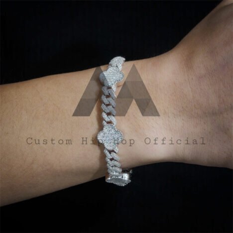 Men's 10MM Clover Cuban Bracelet 925 Silver Moissanite Iced Out Hip Hop Jewelry - Image 2
