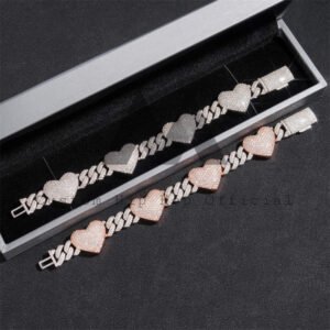 Sterling Silver 925 Men Fashion 10mm Cuban Link Iced Out Moissanite Bracelet With Heart Charm - Image 3