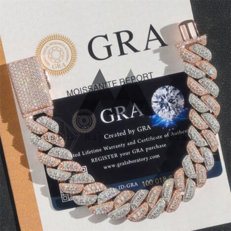 18MM Rose Gold Cuban Bracelet VVS Moissanite Diamonds Unisex