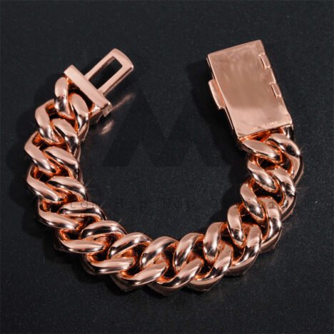 Three Stone Design 18MM Iced Out Moissanite Diamond Cuban Link Bracelet Rose Gold Plating Over 925 Silver - Image 3