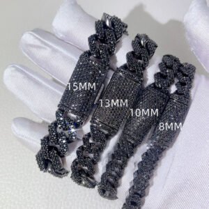 Black Moissanite Cuban Bracelet 8-15MM Iced Out Sterling Silver Hip Hop Jewelry