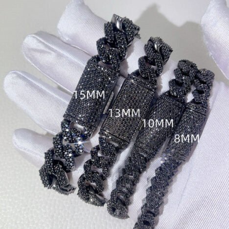 Black Moissanite Cuban Bracelet 8-15MM Iced Out Sterling Silver Hip Hop Jewelry
