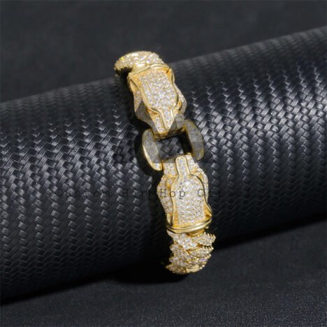Gold-Plated 925 Silver Cuban Bracelet with Leopard Clasp - Unisex Jewelry - Image 2