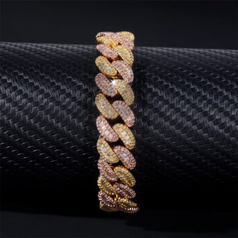 Hip Hop Iced Out 925 Sterling Silver Rose gold Mix Yellow Gold 13MM Width Baguette Cut Moissanite Cuban Bracelet For Men - Image 3