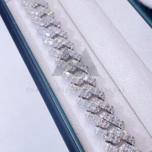 Iced Out Moissanite Cuban Link Bracelet, Sterling Silver White Gold, 2 Row Baguette Cut, Hip Hop Jewelry - Image 4