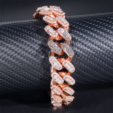 Three Stone Design 18MM Iced Out Moissanite Diamond Cuban Link Bracelet Rose Gold Plating Over 925 Silver - Image 5