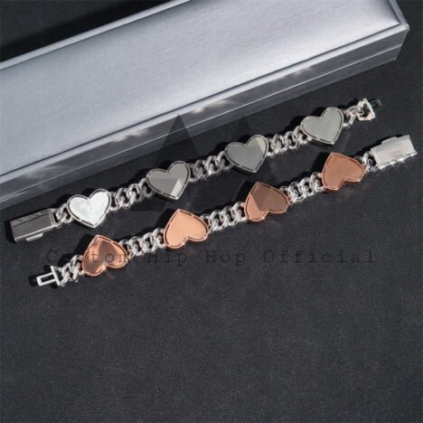 Sterling Silver 925 Men Fashion 10mm Cuban Link Iced Out Moissanite Bracelet With Heart Charm - Image 5