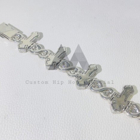 13mm inifnity link cuban bracelet with cross charm baguette moissanite diamonds - Image 4