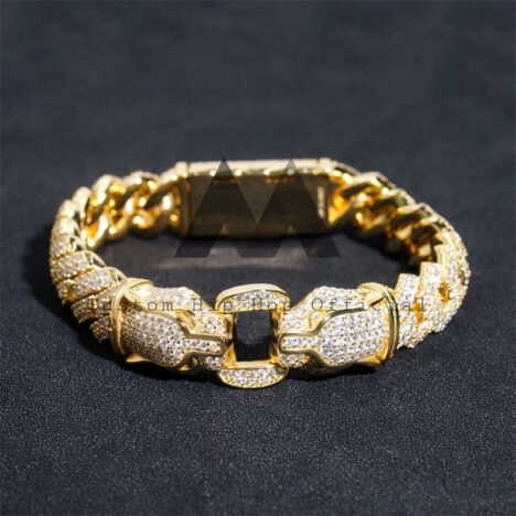 Gold-Plated 925 Silver Cuban Bracelet with Leopard Clasp - Unisex Jewelry