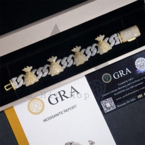 Yellow Gold Two Tone Silver 925 Moissanite Iced Out Hip Hop 15MM Cuban Bracelet Mix Money Bag Charms - Image 5
