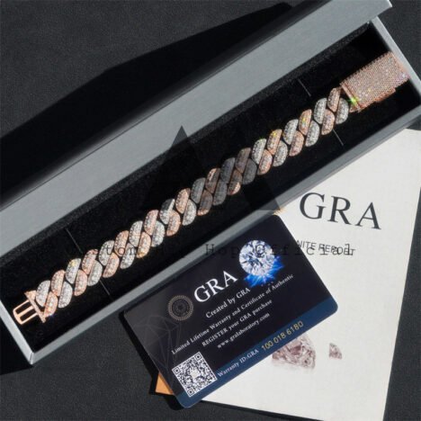 18MM Rose Gold Cuban Bracelet VVS Moissanite Diamonds Unisex - Image 6