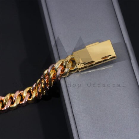 Hip Hop Iced Out 925 Sterling Silver Rose gold Mix Yellow Gold 13MM Width Baguette Cut Moissanite Cuban Bracelet For Men - Image 6