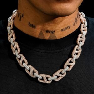 15MM Rose Gold Two-Tone VVS Moissanite Iced Cuban Chain Hip Hop Jewelry