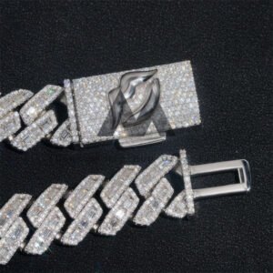 Emerald-Cut 18MM Moissanite Sterling Silver Cuban Chain with Custom Lock - Image 2