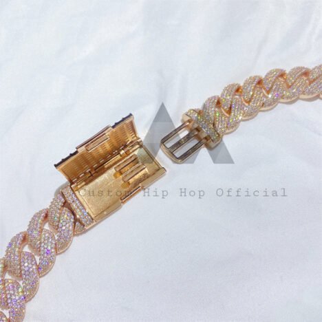 Rose Gold Plating Over Silver 925 Baugette Clasp 18MM Cuban Link Chain - Image 2