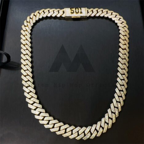 Hip Hop Iced Out 925 Silver Gold Plated 15MM 3 ROWS Cuban Chain With Moissanite Diamond Custom Lock - Image 2