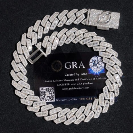 Emerald-Cut 18MM Moissanite Sterling Silver Cuban Chain with Custom Lock