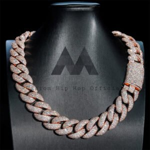 23MM Rose Gold Plated Sterling Silver Moissanite Cuban Chain | Hip Hop Jewelry