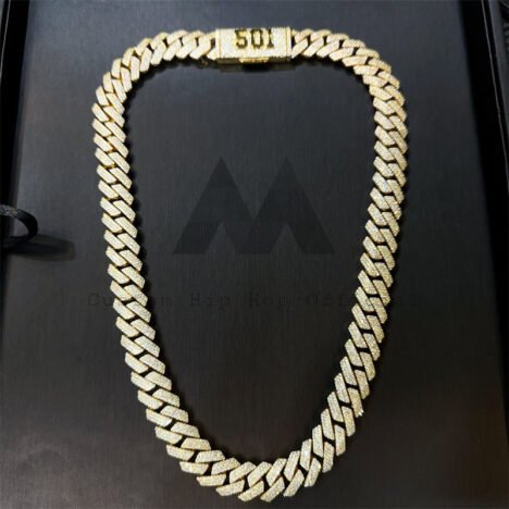 Hip Hop Iced Out 925 Silver Gold Plated 15MM 3 ROWS Cuban Chain With Moissanite Diamond Custom Lock - Image 3