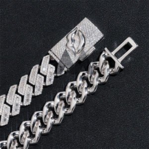 Emerald-Cut 18MM Moissanite Sterling Silver Cuban Chain with Custom Lock - Image 3
