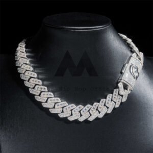 Emerald-Cut 18MM Moissanite Sterling Silver Cuban Chain with Custom Lock - Image 4