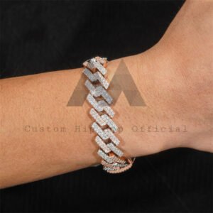 15MM Rose Gold & Silver Tone 925 Moissanite Cuban Bracelet - Hip Hop Jewelry - Image 2