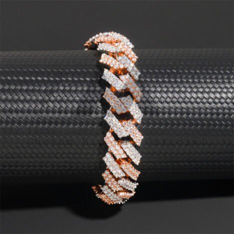 15MM Rose Gold & Silver Tone 925 Moissanite Cuban Bracelet - Hip Hop Jewelry - Image 4
