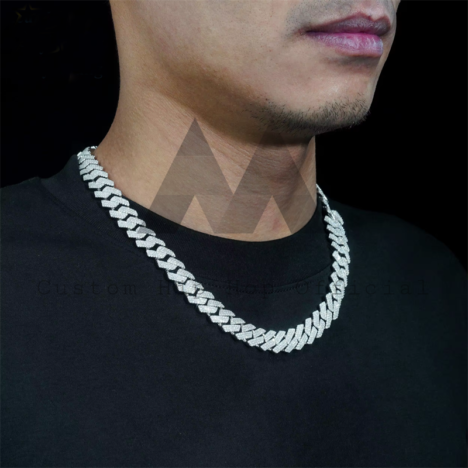 Iced Out 13MM 3-Row VVS Moissanite Cuban Necklace in 925 Sterling Silver - Image 3