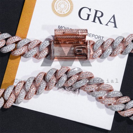 16MM Solid Silver Rose Gold Mix White Gold Plated Miami Cuban Link Chain Necklace Moissanite Diamond - Image 2