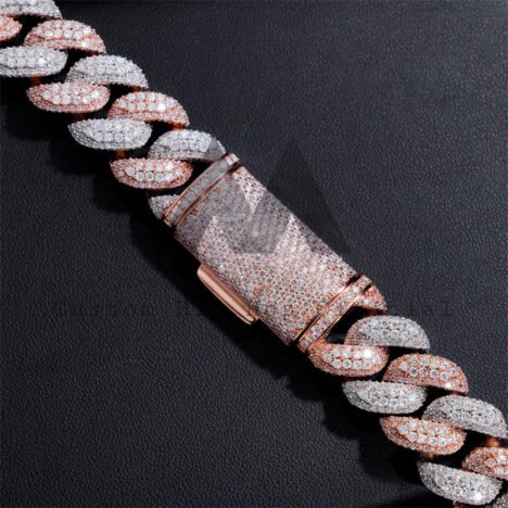 16MM Solid Silver Rose Gold Mix White Gold Plated Miami Cuban Link Chain Necklace Moissanite Diamond - Image 3