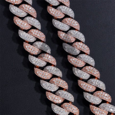 16MM Solid Silver Rose Gold Mix White Gold Plated Miami Cuban Link Chain Necklace Moissanite Diamond - Image 4
