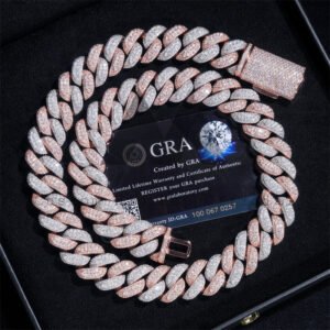 16MM Solid Silver Rose Gold Mix White Gold Plated Miami Cuban Link Chain Necklace Moissanite Diamond - Image 5