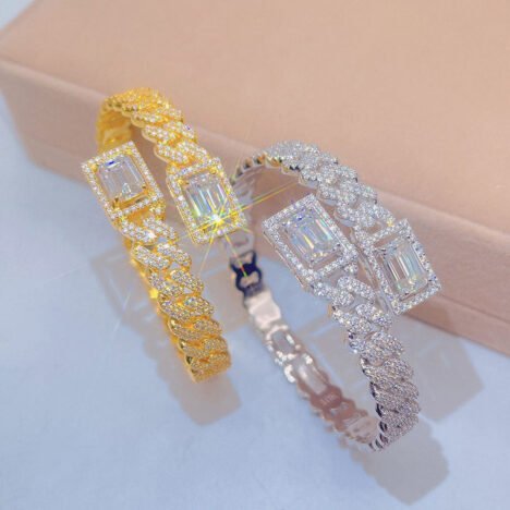 VVS Moissanite Diamond Cuff Bracelet, Iced Out Hip Hop Jewelry - Image 3